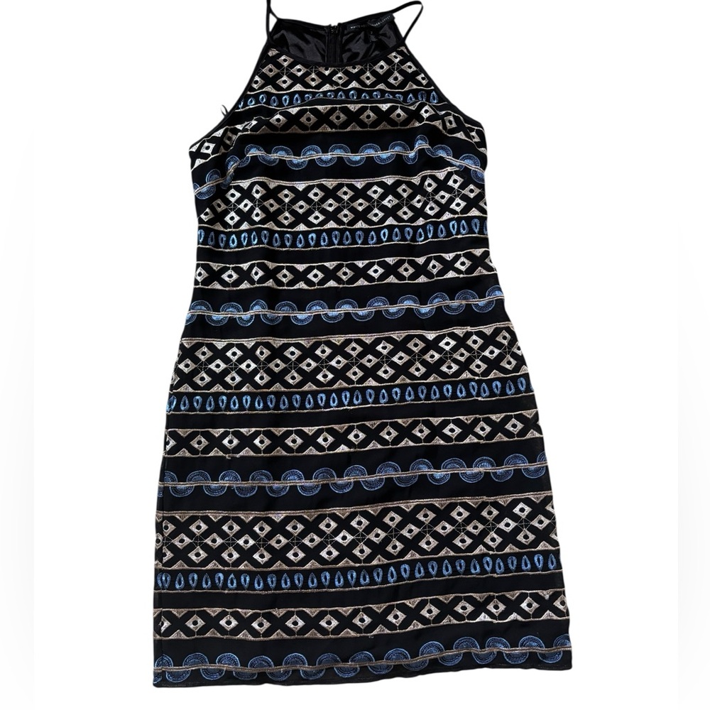 White House Black Market Black and Blue Geometric Mini Dress